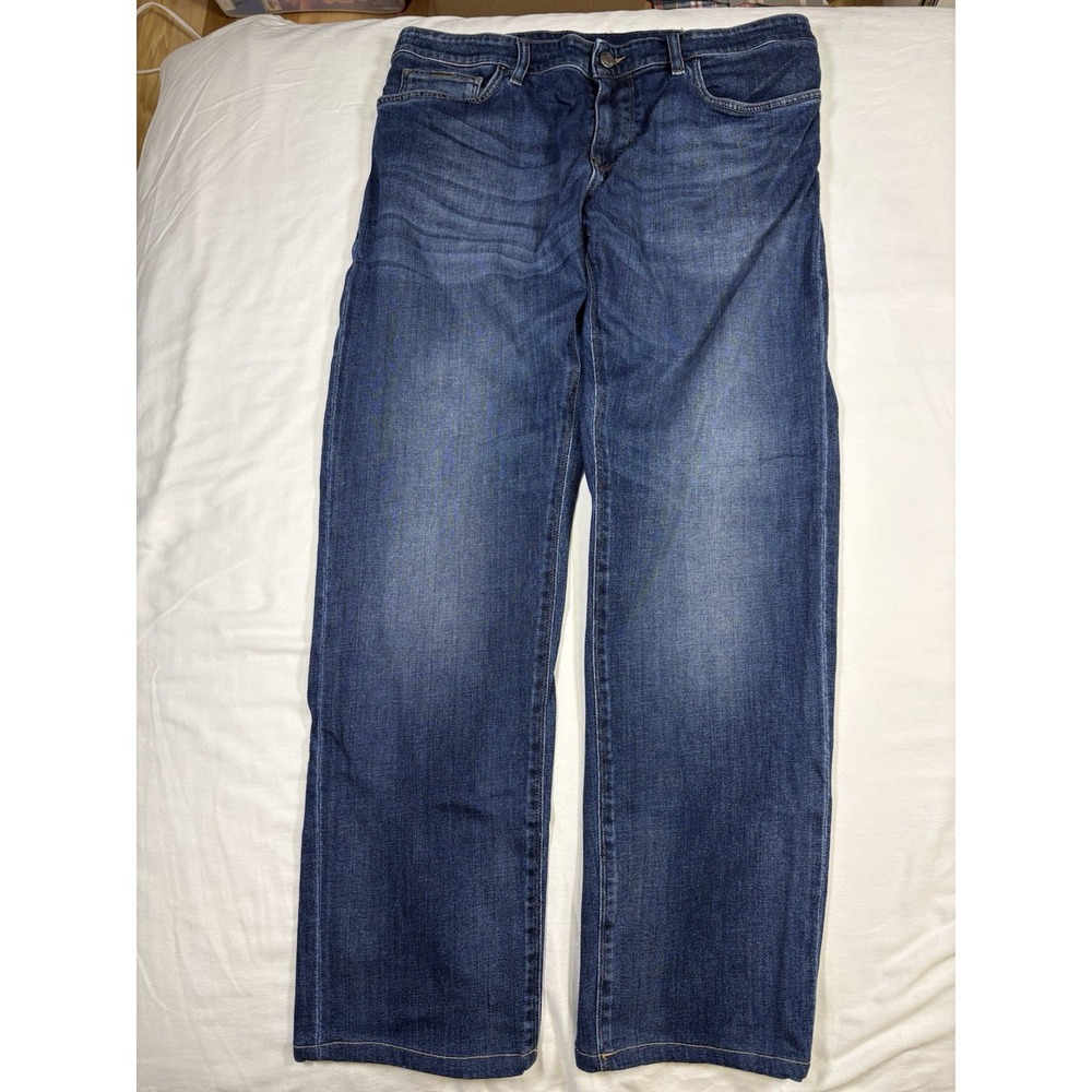 BOSS Hugo Boss Mens Jeans Size 36x32 Blue Straight Stretch Denim Pants Luxury